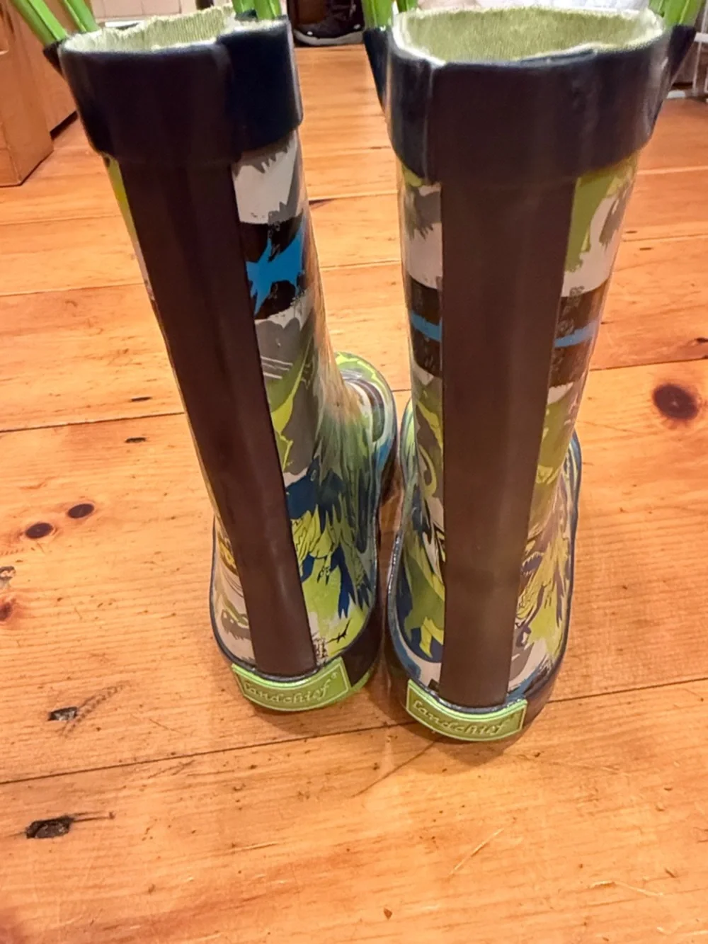 Dinosaur Rain Boots Green & Blue easy pull on Landchief Dino Rainboots 1 Kids